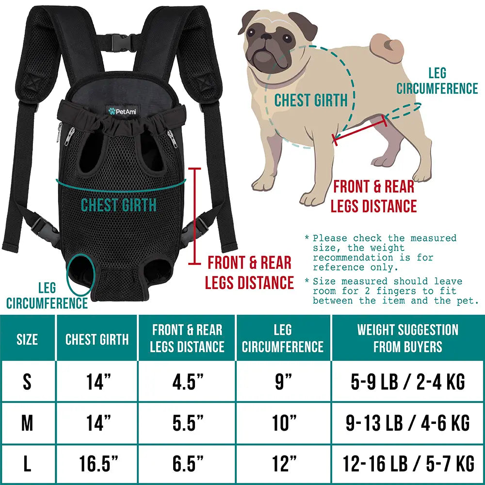 Petami Dog Carrier Backpack, Adjustable Dog Pet Cat Front Carrier Backpack | Ventilated Dog Chest Carrier for Hiking Camping Travel, Sling Bag for Small Medium Dog Cat and Puppies