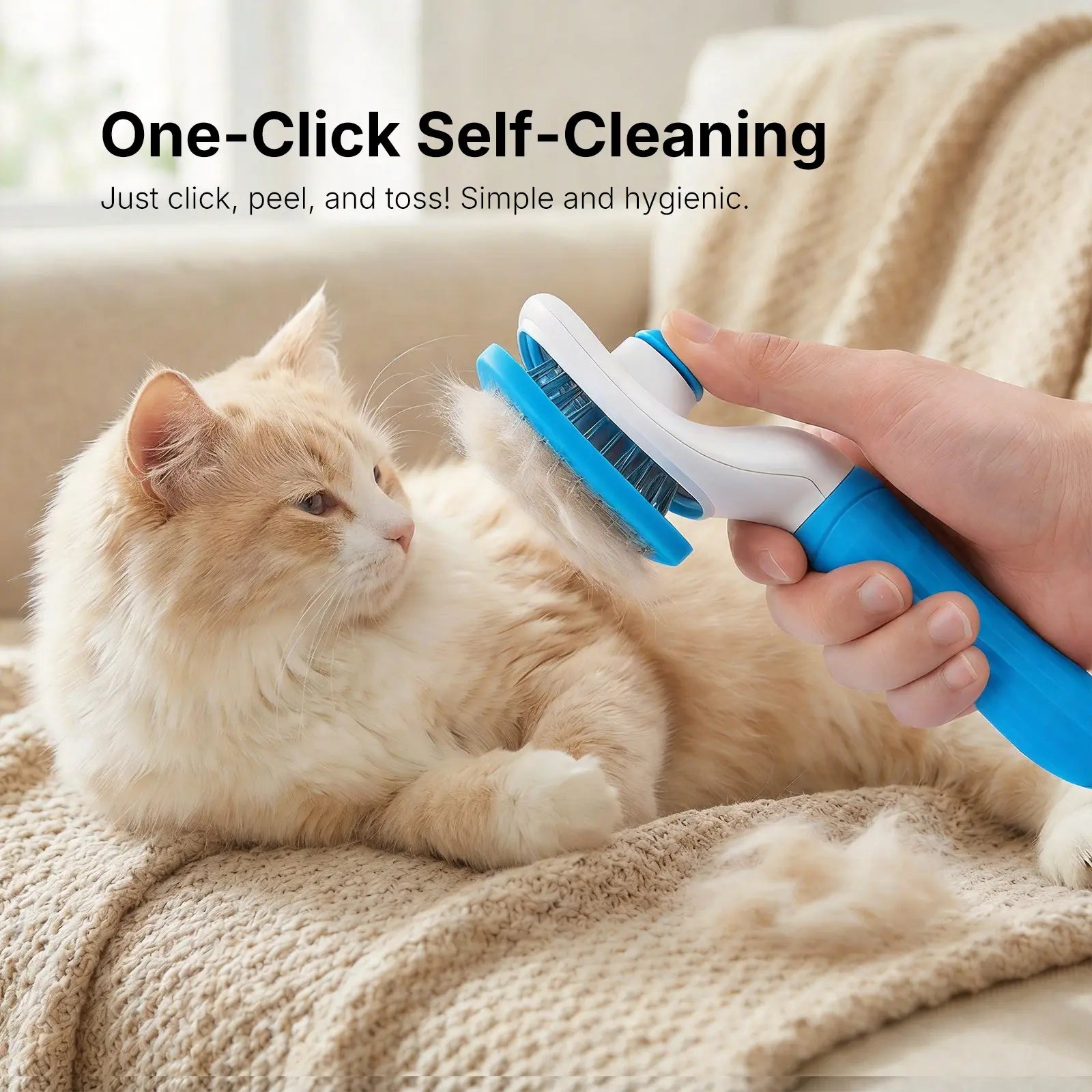 Self-Cleaning Slicker Brush for Cats & Dogs – Pet Grooming Brush for Shedding, Removes Loose Fur, Gentle Massage, Easy Hair Removal, Blue