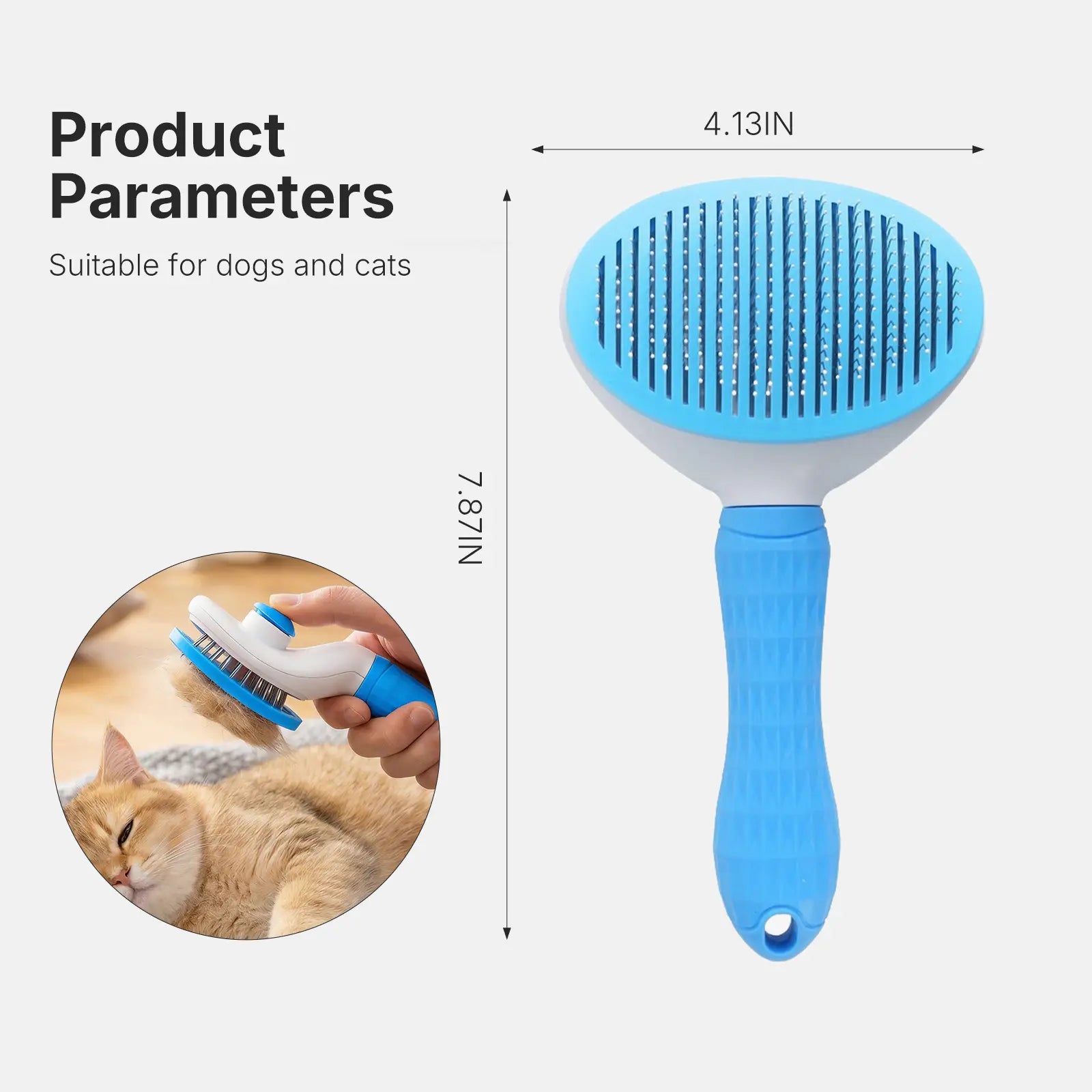 Self-Cleaning Slicker Brush for Cats & Dogs – Pet Grooming Brush for Shedding, Removes Loose Fur, Gentle Massage, Easy Hair Removal, Blue