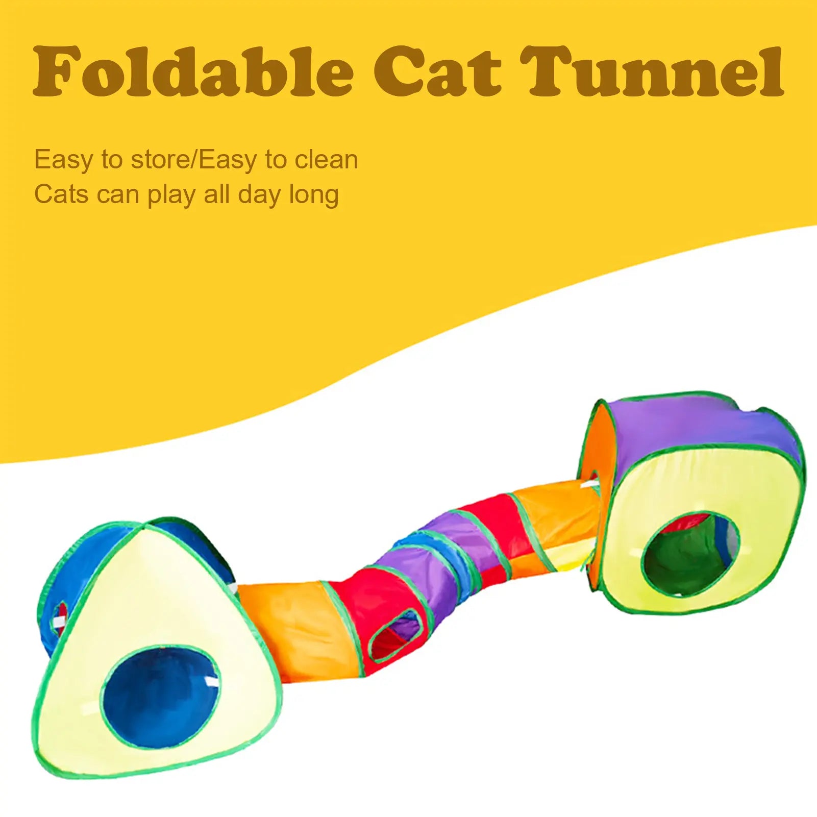 Collapsible Cat Tunnel & Cubes Combo - Polyester Fiber, Collapsible Frame, Colorful Look, Creative Shape, Magic Stickers, Play Ball, Peek Holes, Interactive Play & Rest Functionality, Zipper Bag for Indoor Cats,Summervibes