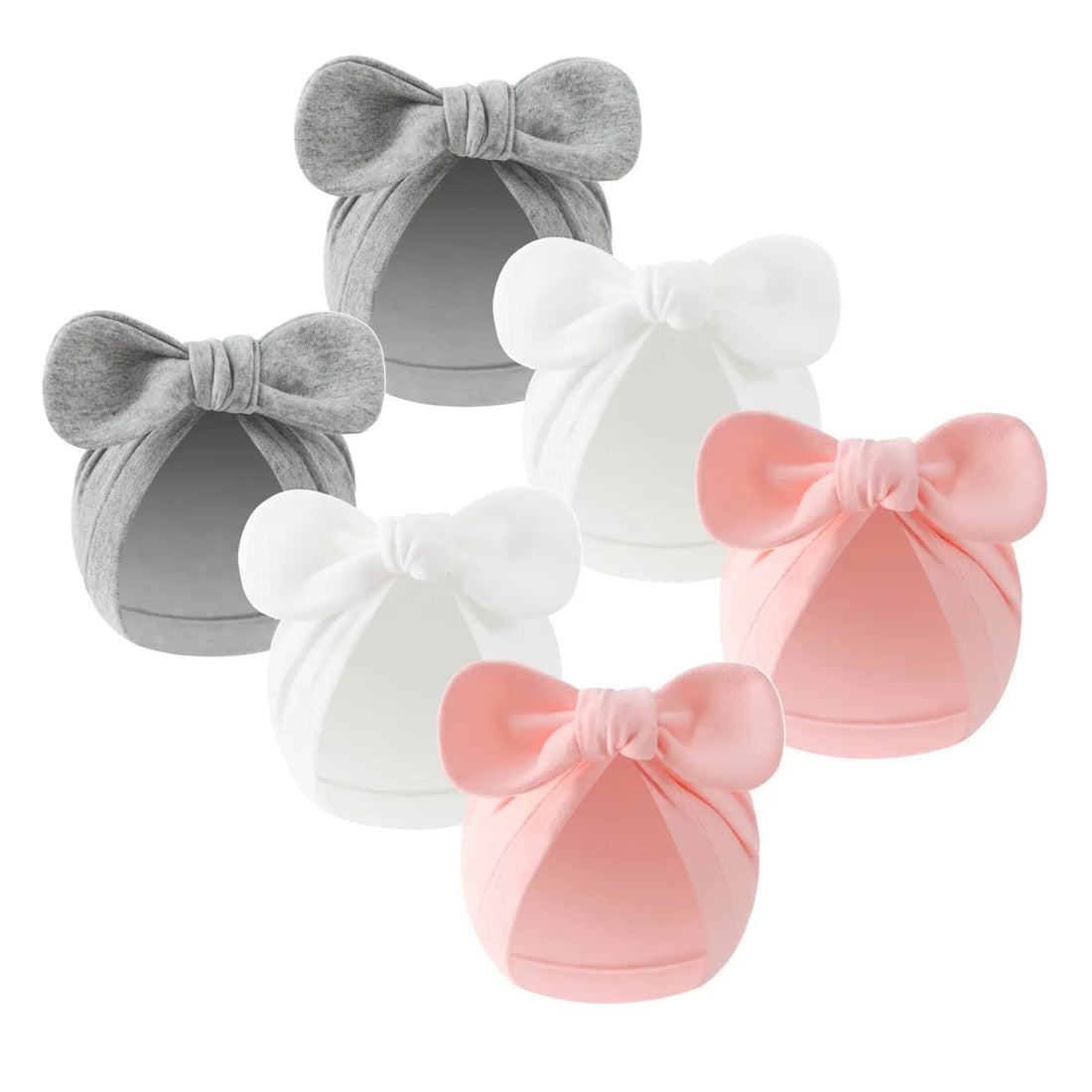 Set of 6 Cute Baby Bow Hats - Soft Pastels and Floral Patterns, Breathable Warm Winter Hats for All Seasons for Girls, Comfortable Fit, Wedding and Everyday Accessories, with Elegant Bow Closure, Available in Multiple Colors Newborn Baby Turban Hats Set