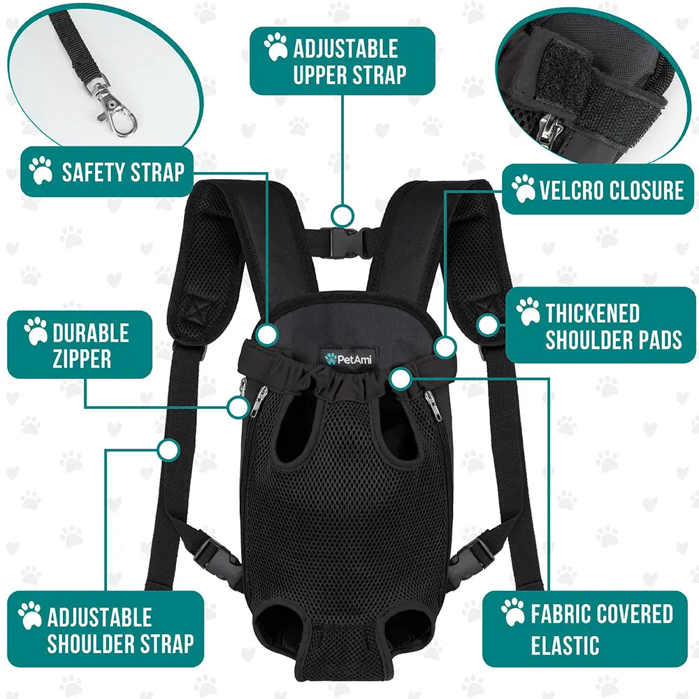 Petami Dog Carrier Backpack, Adjustable Dog Pet Cat Front Carrier Backpack | Ventilated Dog Chest Carrier for Hiking Camping Travel, Sling Bag for Small Medium Dog Cat and Puppies
